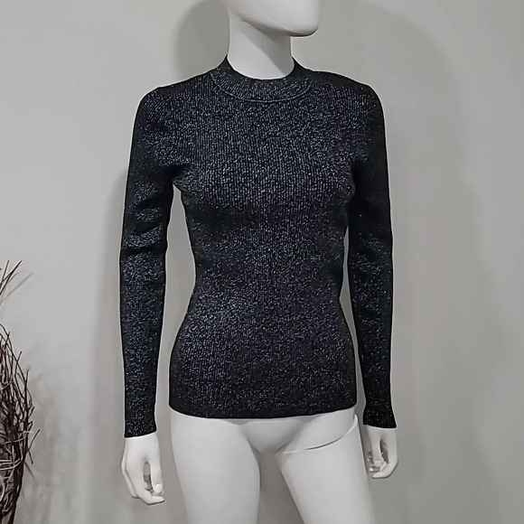 TED Baker Glitter Ribbed Silver Top - Picture 2 of 12